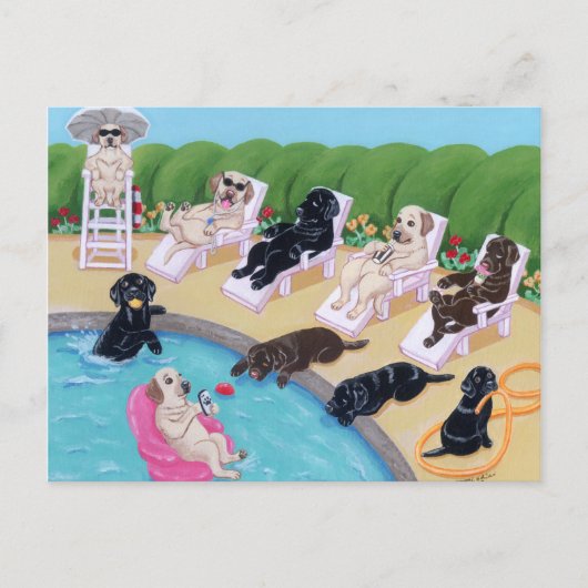 Carte Postale Poolside Party labradors peinture (Devant)