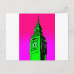 Carte Postale Pop Art Big Ben Londres Voyage rose Vert