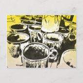 Carte Postale Pop Art Café Mugs Aquarelle Imprimer en Jaune (Devant)