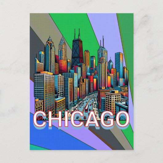 Carte Postale Pop art Comic Style de livre Chicago Illinois Keep (Devant)