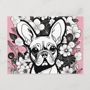 Carte Postale Pop Art Flowers et French Bulldog