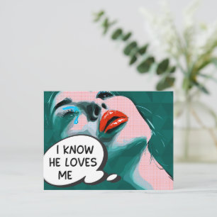 Carte Postale Pop Art Je sais qu'il m'aime Mixed Media