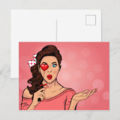 Carte Postale Pop Art Lady Heart Lollipop Valentine (Devant / Derrière)