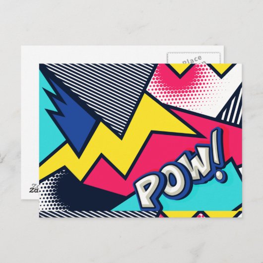 Carte Postale Pop art pow ! Pattern à Magenta, Blue et Black (Devant / Derrière)
