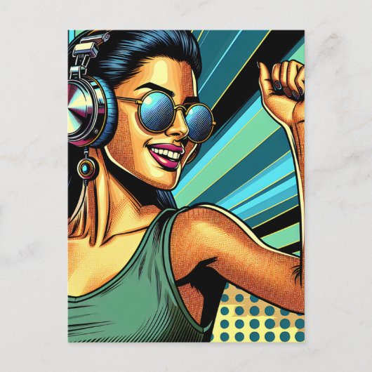 Carte Postale Pop Art Woman dans les casques danser (Devant)