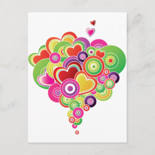 Carte Postale PopArt Coeurs rose et vert