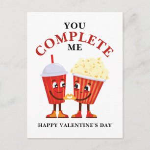 Carte Postale Popcorn et Soda Vous me complétez Valentines jeu d
