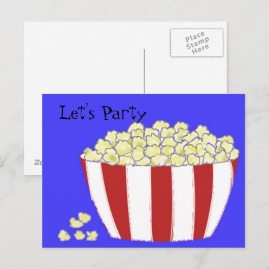 Carte Postale Popcorn - Invitation à fêter (Devant / Derrière)