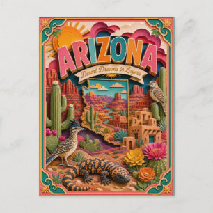 Carte Postale PopCut États Arizona Art en Papier 3D Coloré