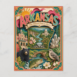 Carte Postale PopCut États Arkansas Coloré Art en Papier 3D