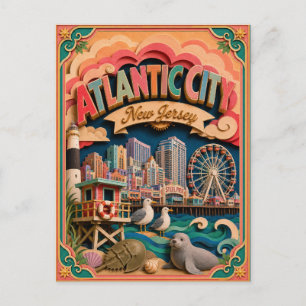 Carte Postale PopCut États Atlantic City New Jersey Art Papier