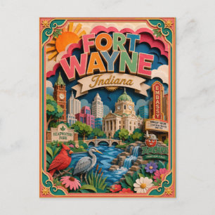 Carte Postale PopCut États Fort Wayne Indiana Art en Papier