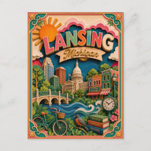 Carte Postale PopCut États Lansing Michigan Art Papier