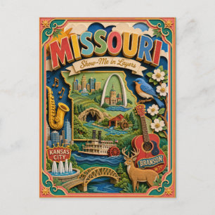 Carte Postale PopCut États Missouri Coloré Art en Papier 3D