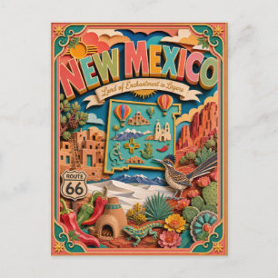 Carte Postale PopCut États Nouveau-Mexique Coloré Art en Papier 