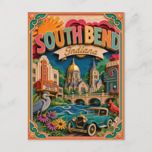 Carte Postale PopCut États South Bend Indiana Art en Papier
