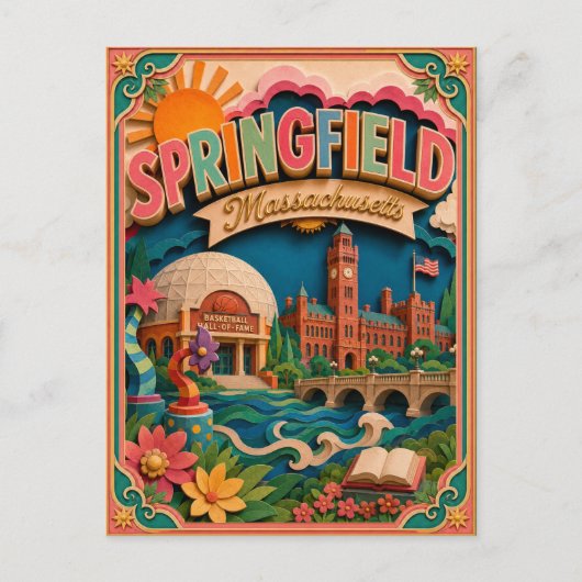 Carte Postale PopCut États Springfield Massachusetts Art en Papi (Devant)