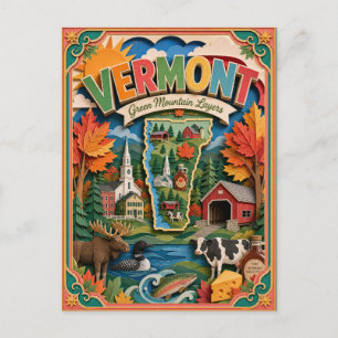 Carte Postale PopCut États Vermont Art en Papier 3D Coloré