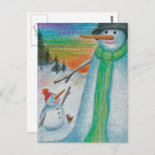 Carte Postale Poppa Snowman et son petit fils de Snowboy ! (Devant / Derrière)