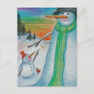 Carte Postale Poppa Snowman et son petit fils de Snowboy !