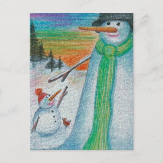 Carte Postale Poppa Snowman et son petit fils de Snowboy ! (Devant)