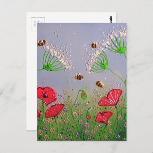 Carte Postale Poppies et abeilles (Devant / Derrière)