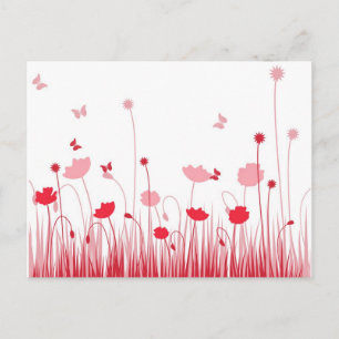 Carte Postale Poppies minimalistes rouges et blanches Pré floral