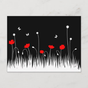 Carte Postale Poppies rouges minimalistes Noir et Blanc Meadow B