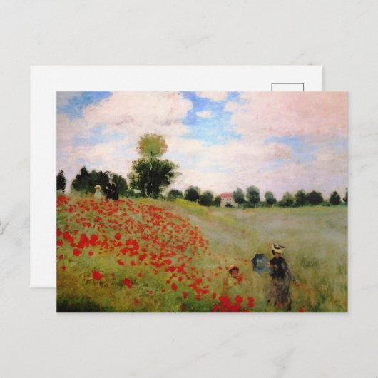 Carte Postale Poppies rouges par Monet - Poppy Field Parasol Fem (Devant / Derrière)