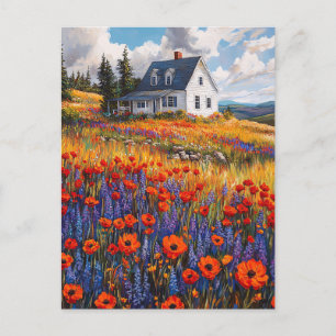 Carte Postale Poppy rustique et Lupine Flower Field