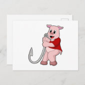 Carte Postale Porc à la pêche avec hameçon (Devant / Derrière)