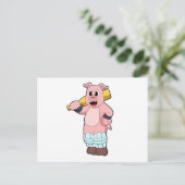 Carte Postale Porc au cricket avec batte de cricket (Debout devant)