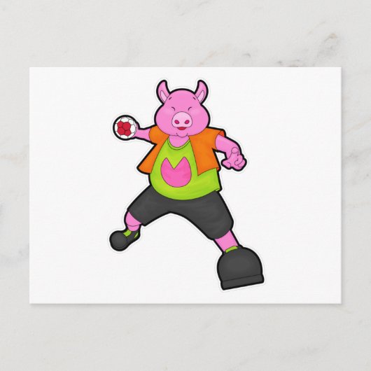 Carte Postale Porc au joueur de handball avec ballon de handball (Devant)