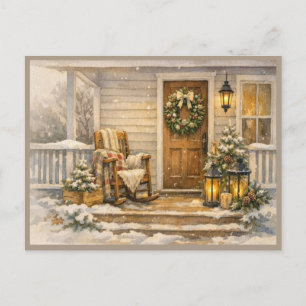 Carte Postale Porche d'hiver cosy - Art aquarelle