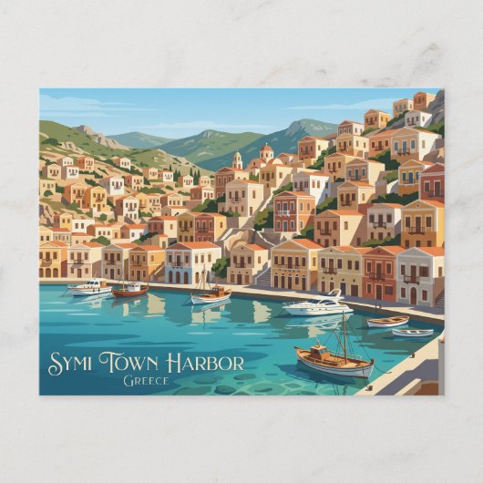 Carte Postale Port de Symi Town Grèce (Devant)