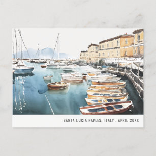 Carte Postale Port Santa Lucia Naples Italie Aquarelle Voyage