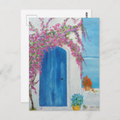 Carte Postale Porte bleue grecque (Devant / Derrière)