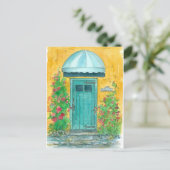 Carte Postale Porte Bleue Mustard Jaune Déplacement Annouement (Debout devant)