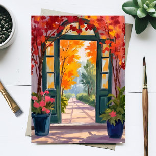 Carte Postale Porte de jardin   Peinture florale botanique à l'a