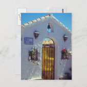 Carte Postale Porte de style espagnol rouge, fleurs de Marbella (Devant / Derrière)