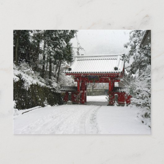 Carte Postale Porte du Temple Rouge en Neige (Devant)