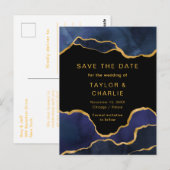 Carte Postale Porte peinte bleu marine et or Enregistrer la date (Devant / Derrière)