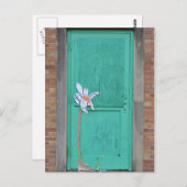 Carte Postale Porte turquoise avec fleur de papier (Devant / Derrière)
