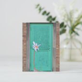 Carte Postale Porte Turquoise avec Fleur en Papier Toute Occasio (Debout devant)