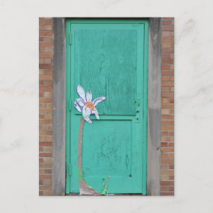 Carte Postale Porte Turquoise avec Fleur en Papier Toute Occasio