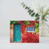 Carte Postale Porte Turquoise pittoresque avec feuilles d'automn (Debout devant)