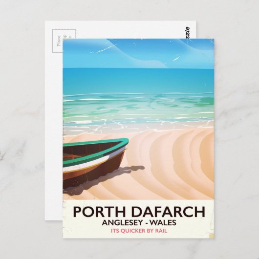 Carte Postale Porth Dafarch, affiche de plage galloise anglesey (Devant / Derrière)