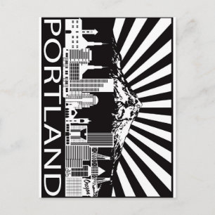 Carte Postale Portland City Skyline et Mount Hood Black White