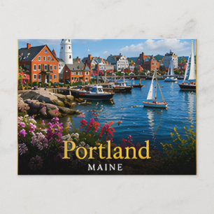 Carte Postale Portland Maine Harbour, phares et Nouvelle-Anglete