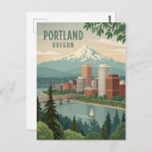 Carte Postale Portland Oregon Bridge et Mountain View (Devant / Derrière)